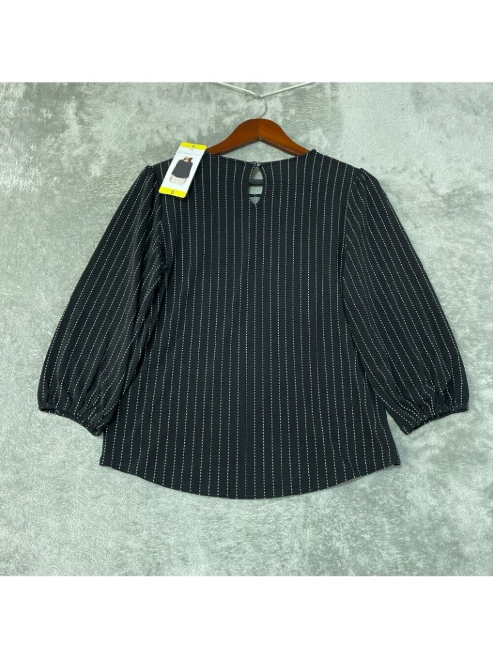 NWT Adrianna Papell Women's S Black Blouse Striped 3/4 Sleeve Keyhole Back M1329 - Picture 4 of 9
